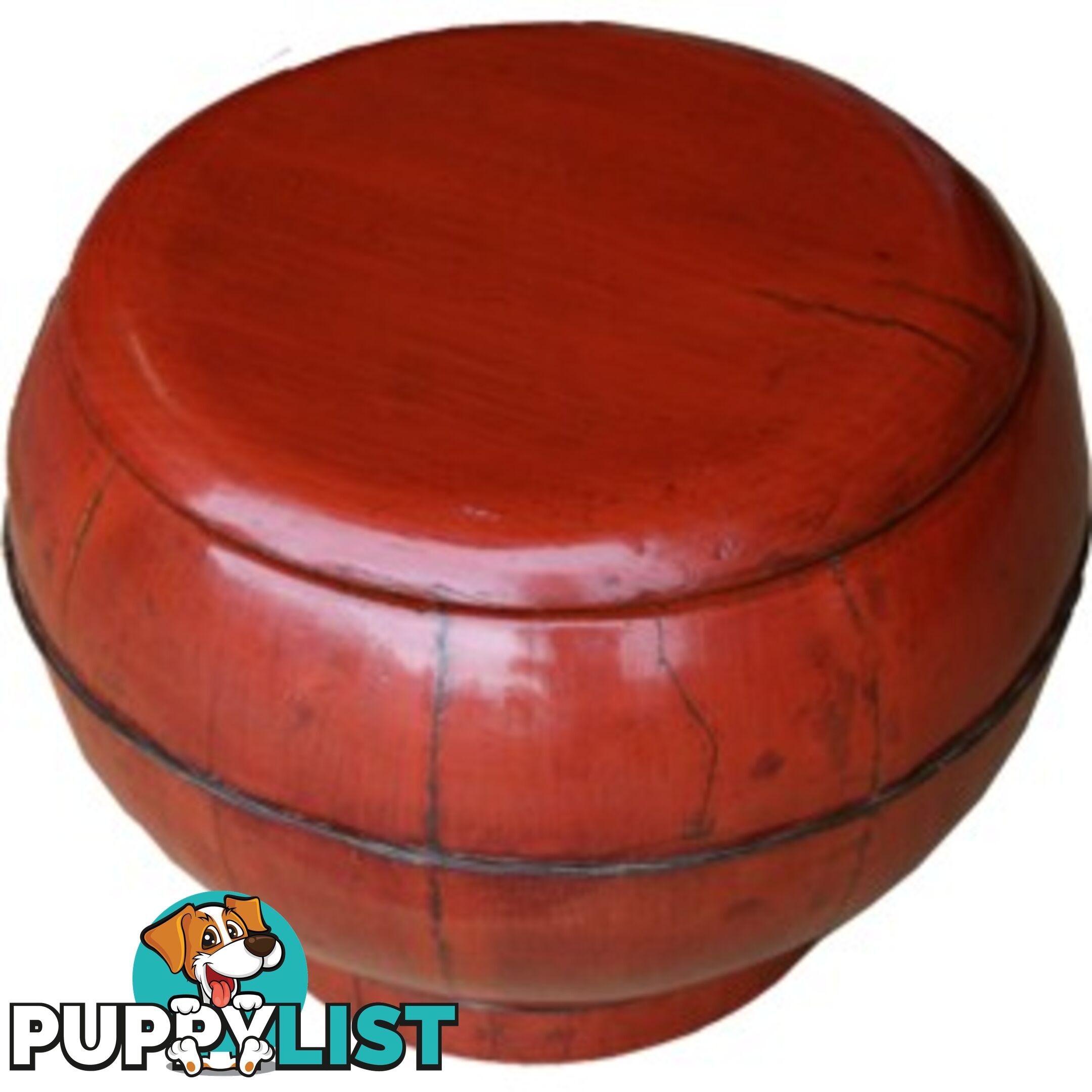 Red Antique Round Wood Decoration Box with Handle