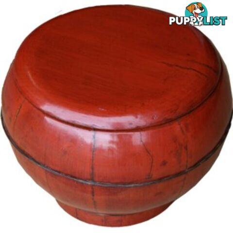 Red Antique Round Wood Decoration Box with Handle