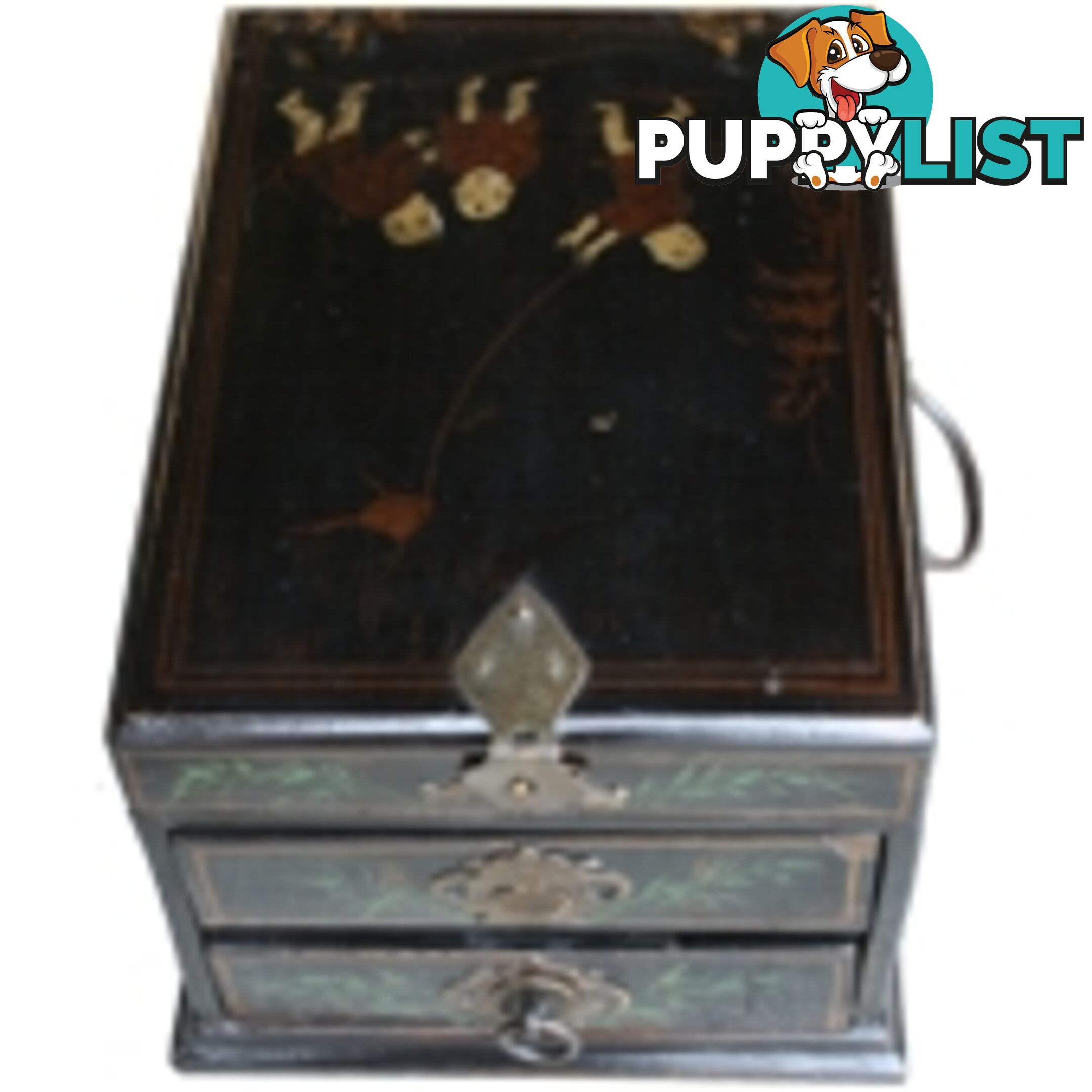 Original Painted Chinese Antique Wood Jewellery Box