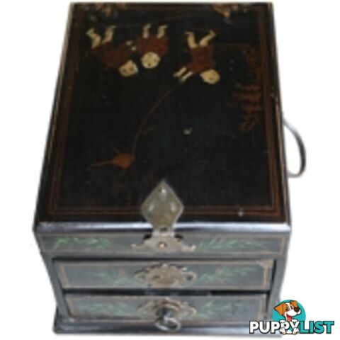 Original Painted Chinese Antique Wood Jewellery Box