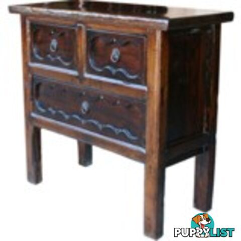 Natural Elm Carved Three-Drawer Chinese Altar Table