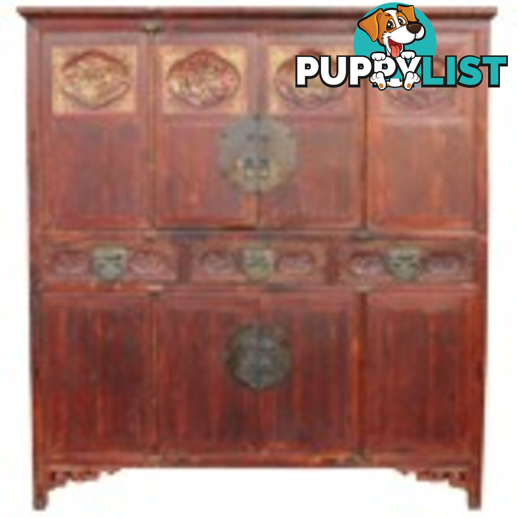 Large Original Chinese Antique Carved Wedding Cabinet