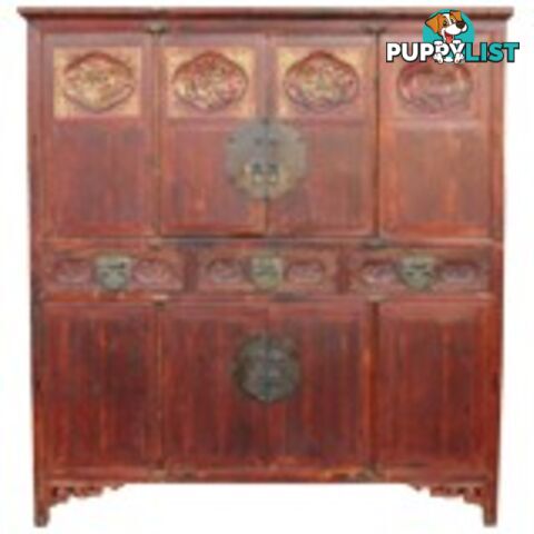 Large Original Chinese Antique Carved Wedding Cabinet