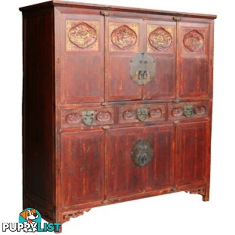 Large Original Chinese Antique Carved Wedding Cabinet