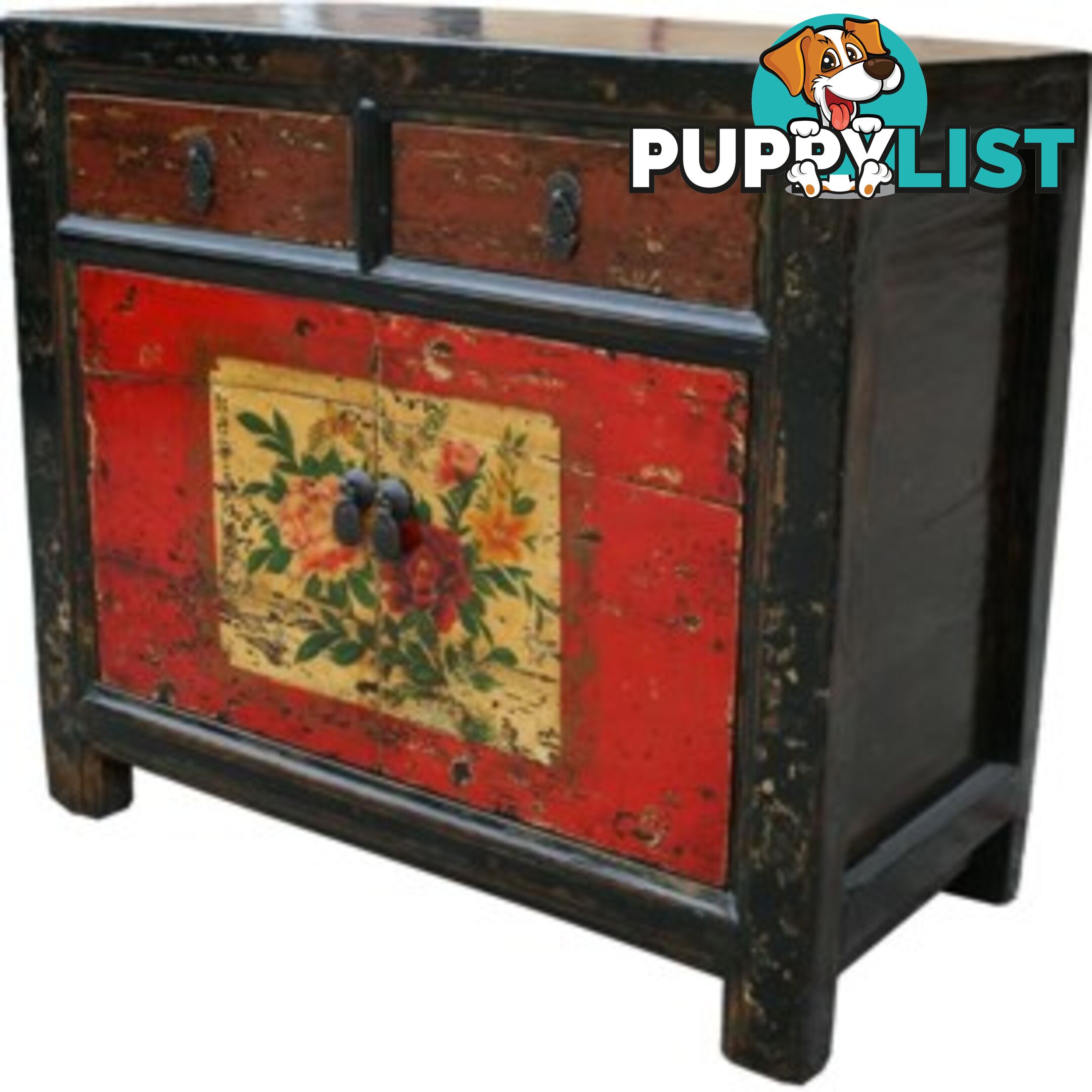 Mongolian Style Painted Chinese Cabinet