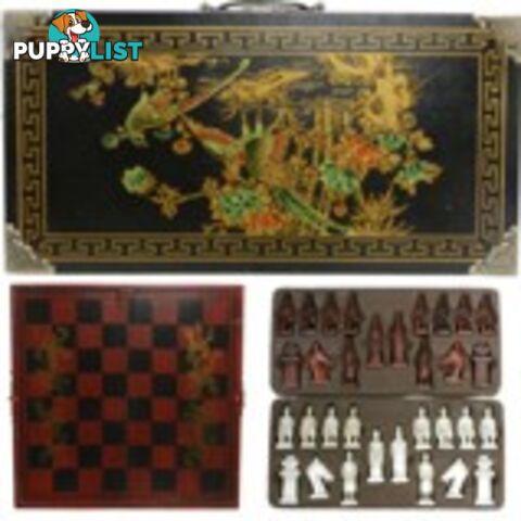 Chess Set in Oriental Style Black Painted Case