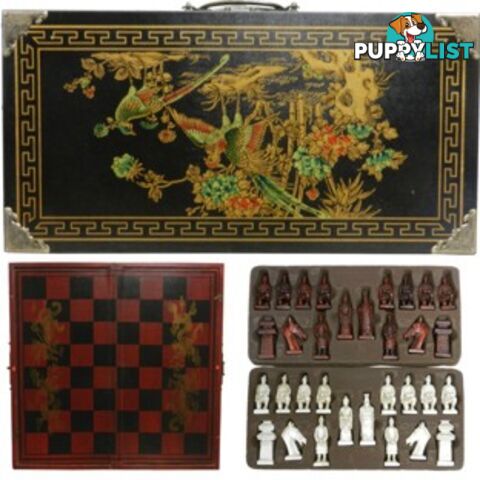 Chess Set in Oriental Style Black Painted Case