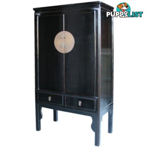Large Black Lacquer Chinese Wedding Cabinet