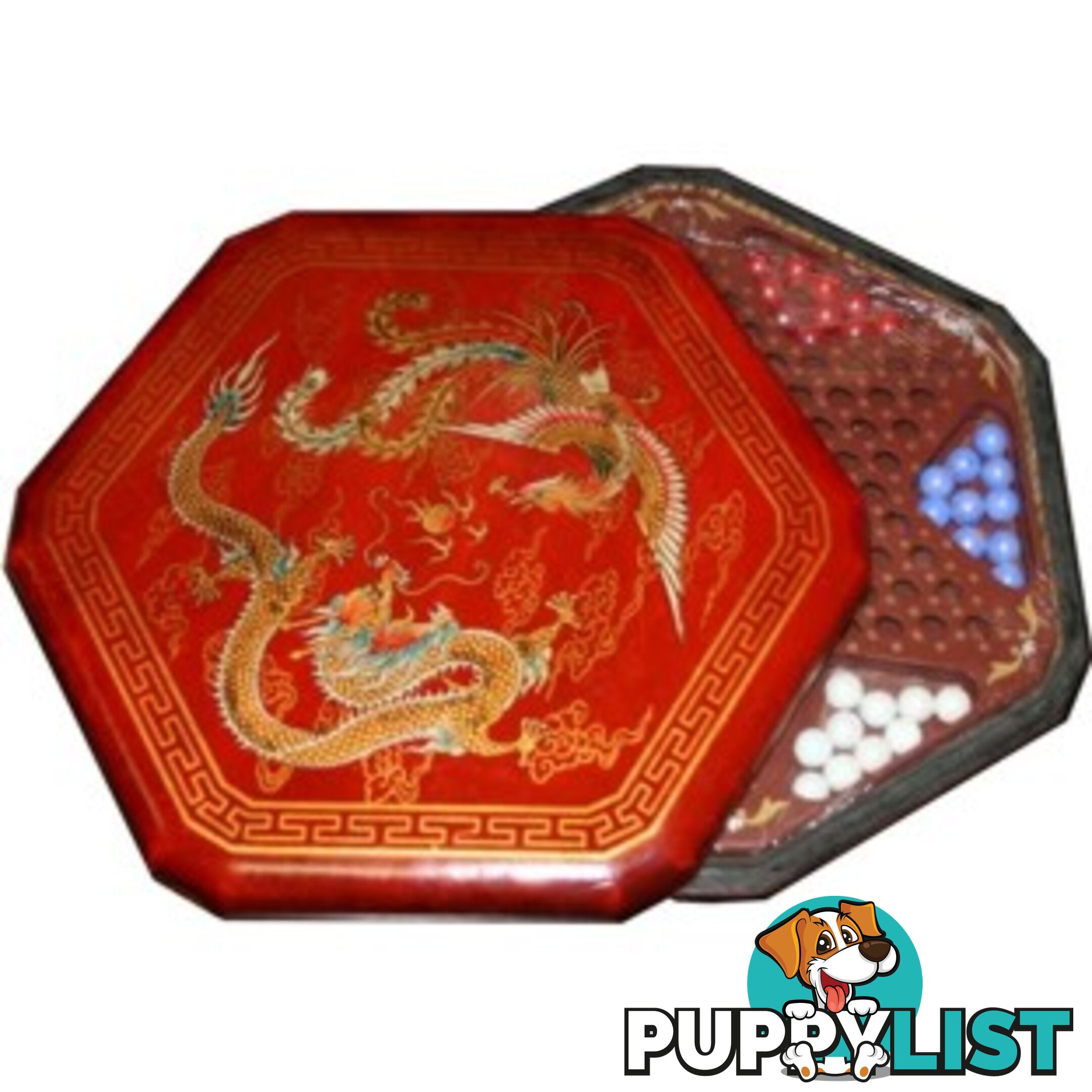 Dragon and Phoenix Painted Red Chinese Checkers Set