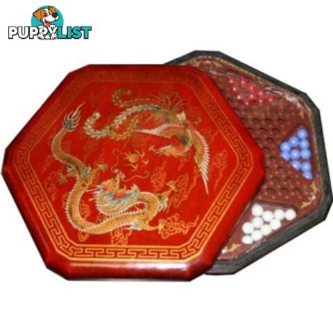 Dragon and Phoenix Painted Red Chinese Checkers Set