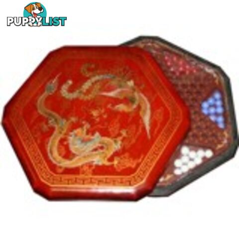 Dragon and Phoenix Painted Red Chinese Checkers Set