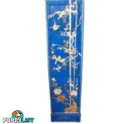 Blue Flora Painted Chinese Chest of Drawer CD/DVD Tower