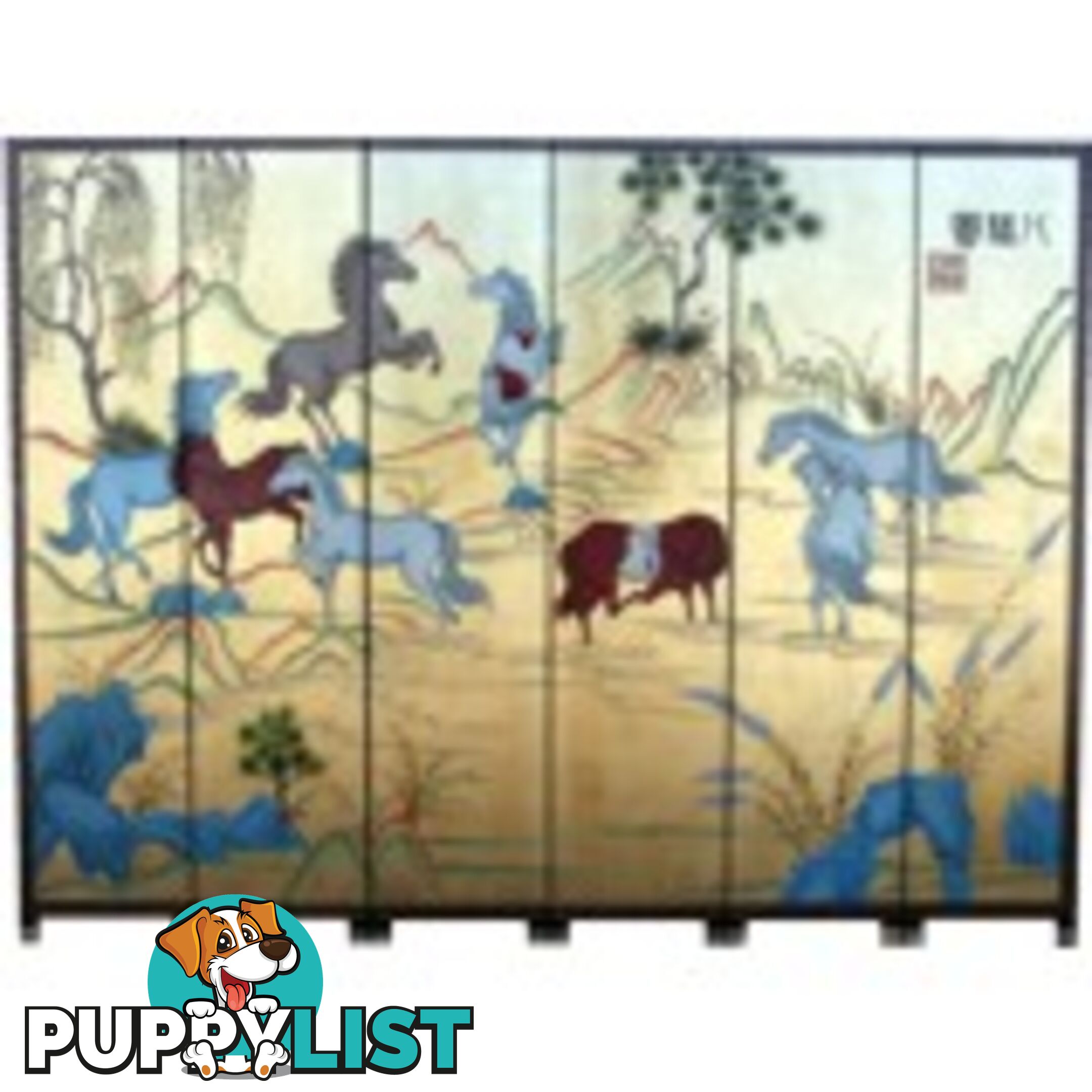 Eight Steeds Painting Chinese Screen Room Divider