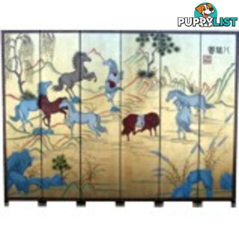 Eight Steeds Painting Chinese Screen Room Divider