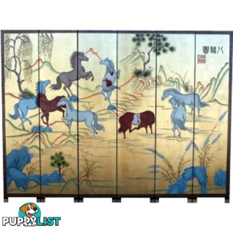 Eight Steeds Painting Chinese Screen Room Divider