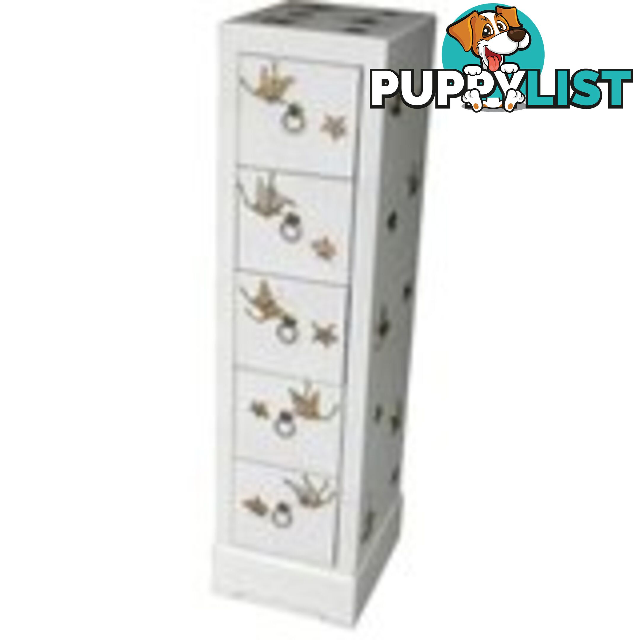 White Embossed Butterfly Chinese DVD Tower Chest of Drawer