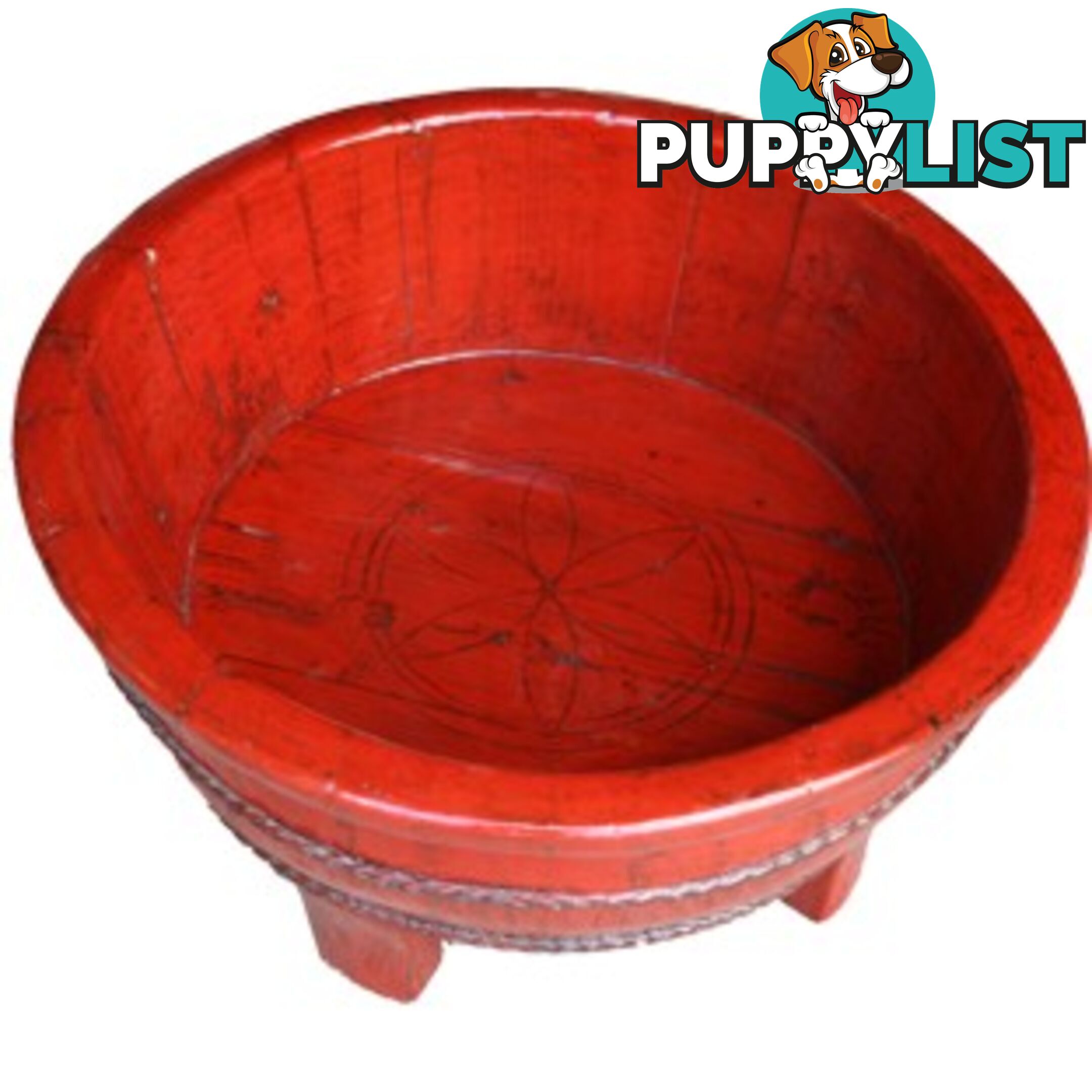 Red Chinese Wood Basin with Stand