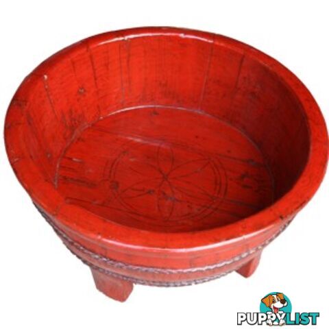 Red Chinese Wood Basin with Stand