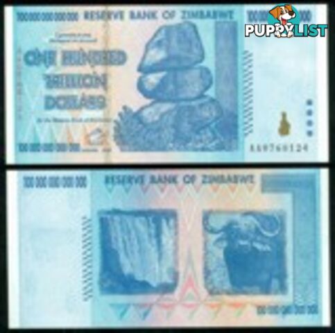 Zimbabwe 100 Trillion Banknote 2008 UNC AA++