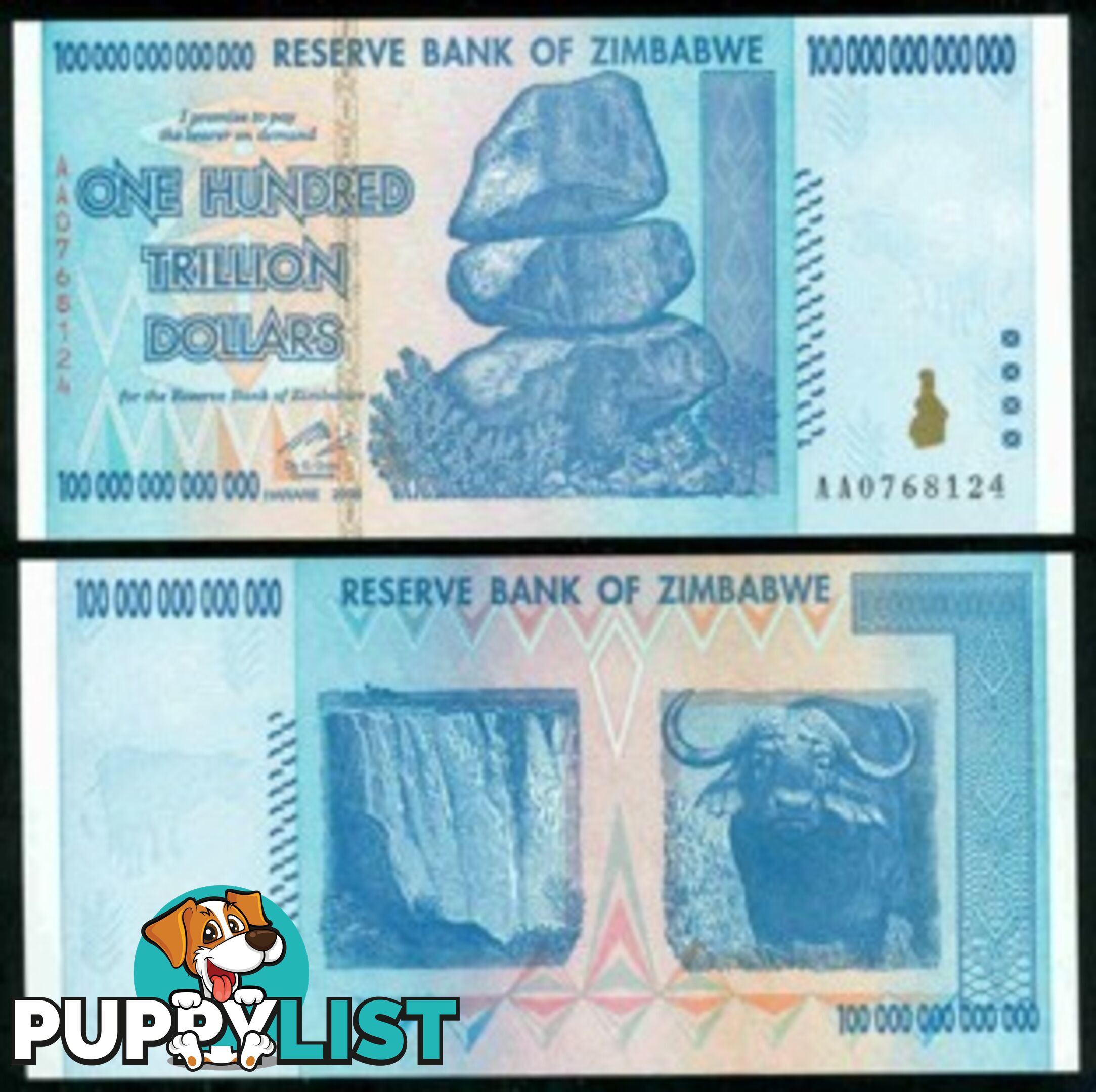 Zimbabwe 100 Trillion Banknote 2008 UNC AA++