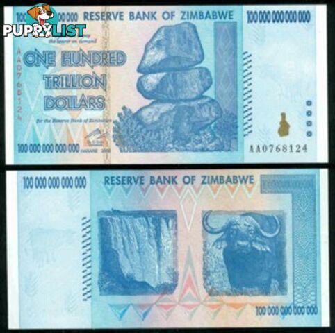 Zimbabwe 100 Trillion Banknote 2008 UNC AA++