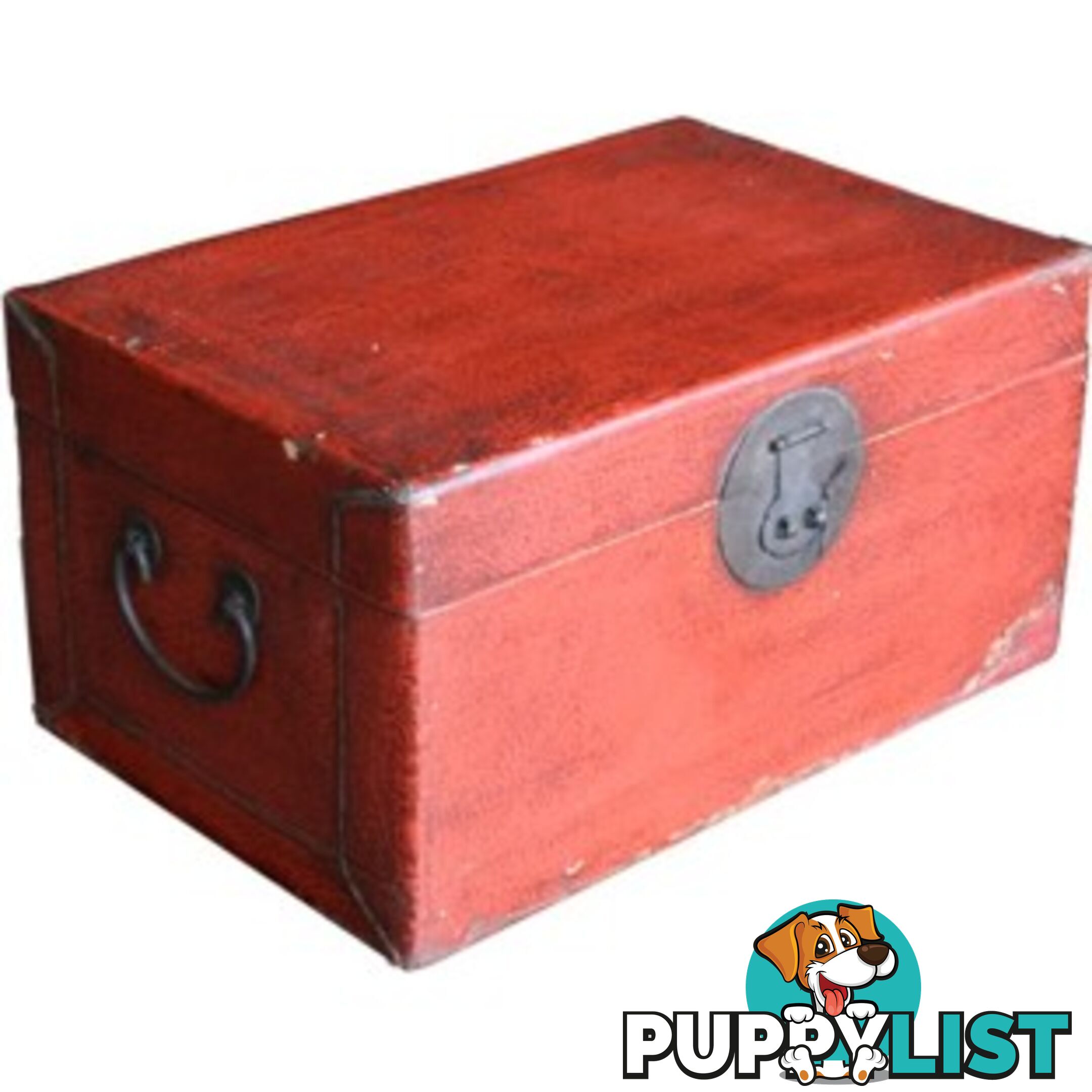 Red Antique Chinese Leather Storage Box