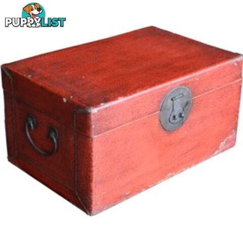 Red Antique Chinese Leather Storage Box