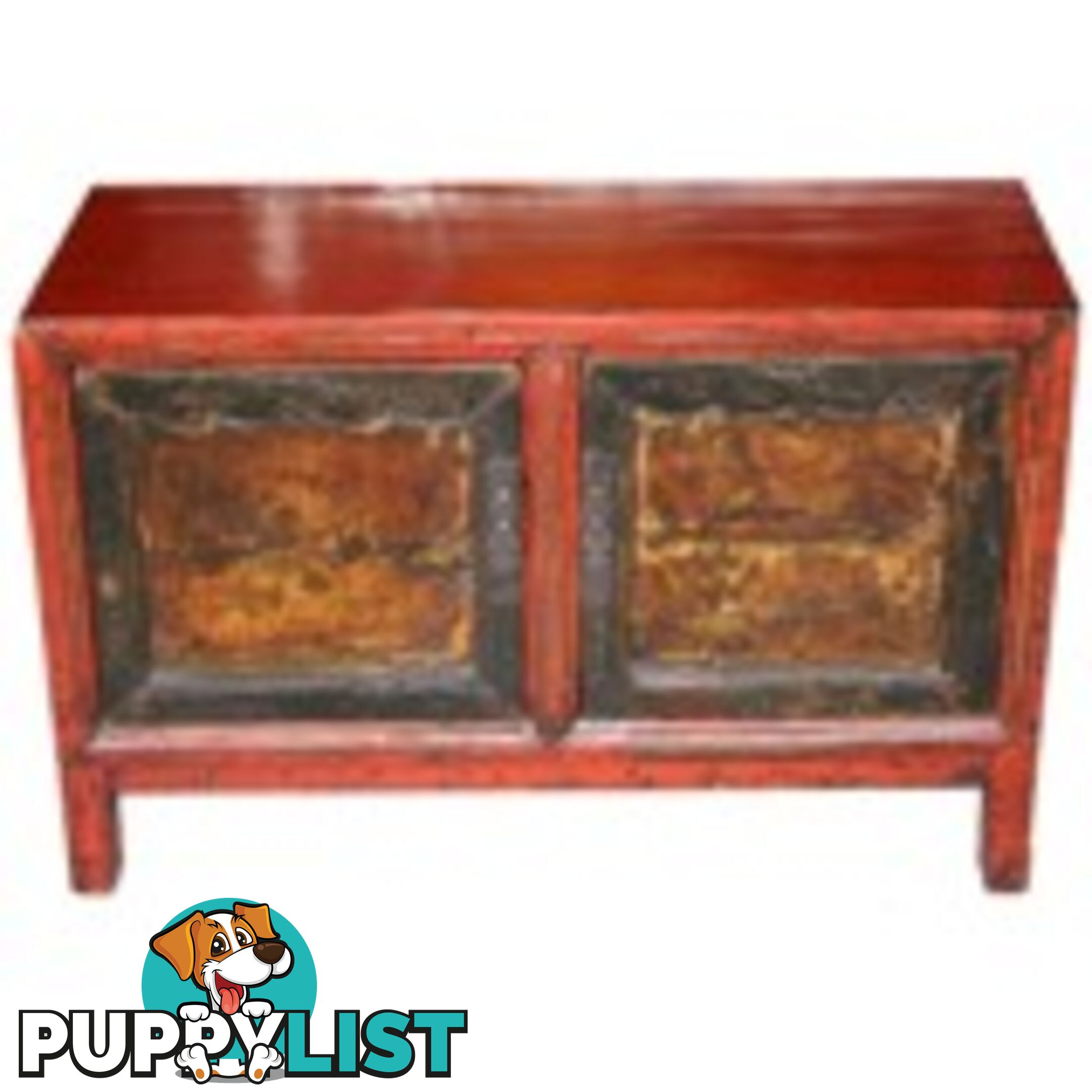 Chinese Red Painted Low Cabinet