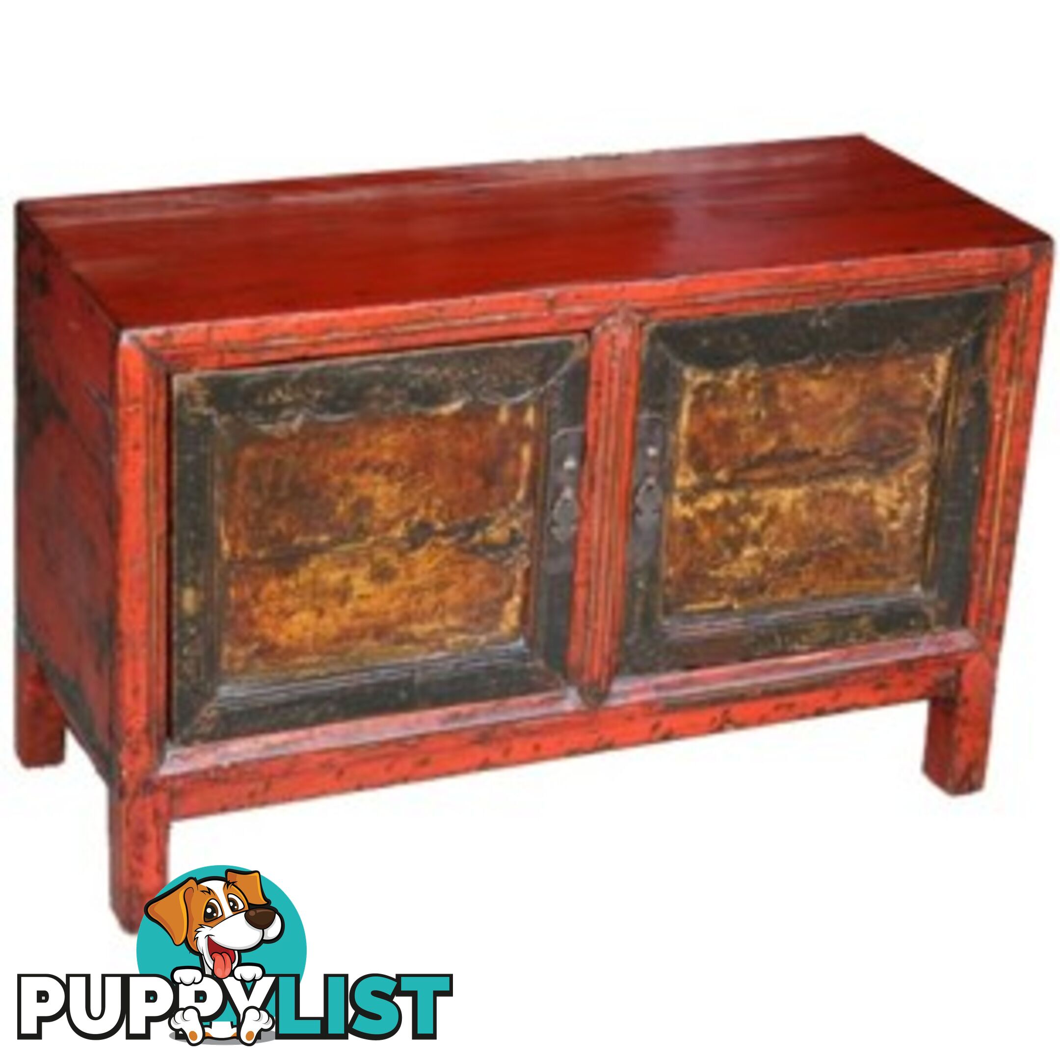 Chinese Red Painted Low Cabinet