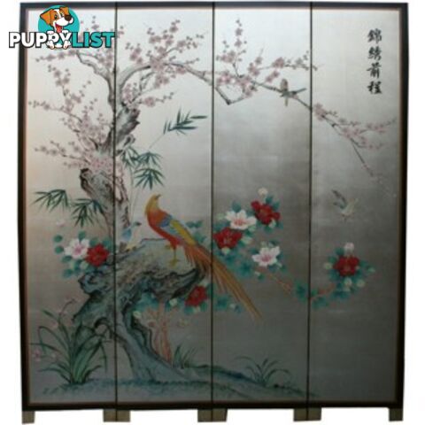 Chinese Prospect Room Divider Screen-Silver Leaf Background