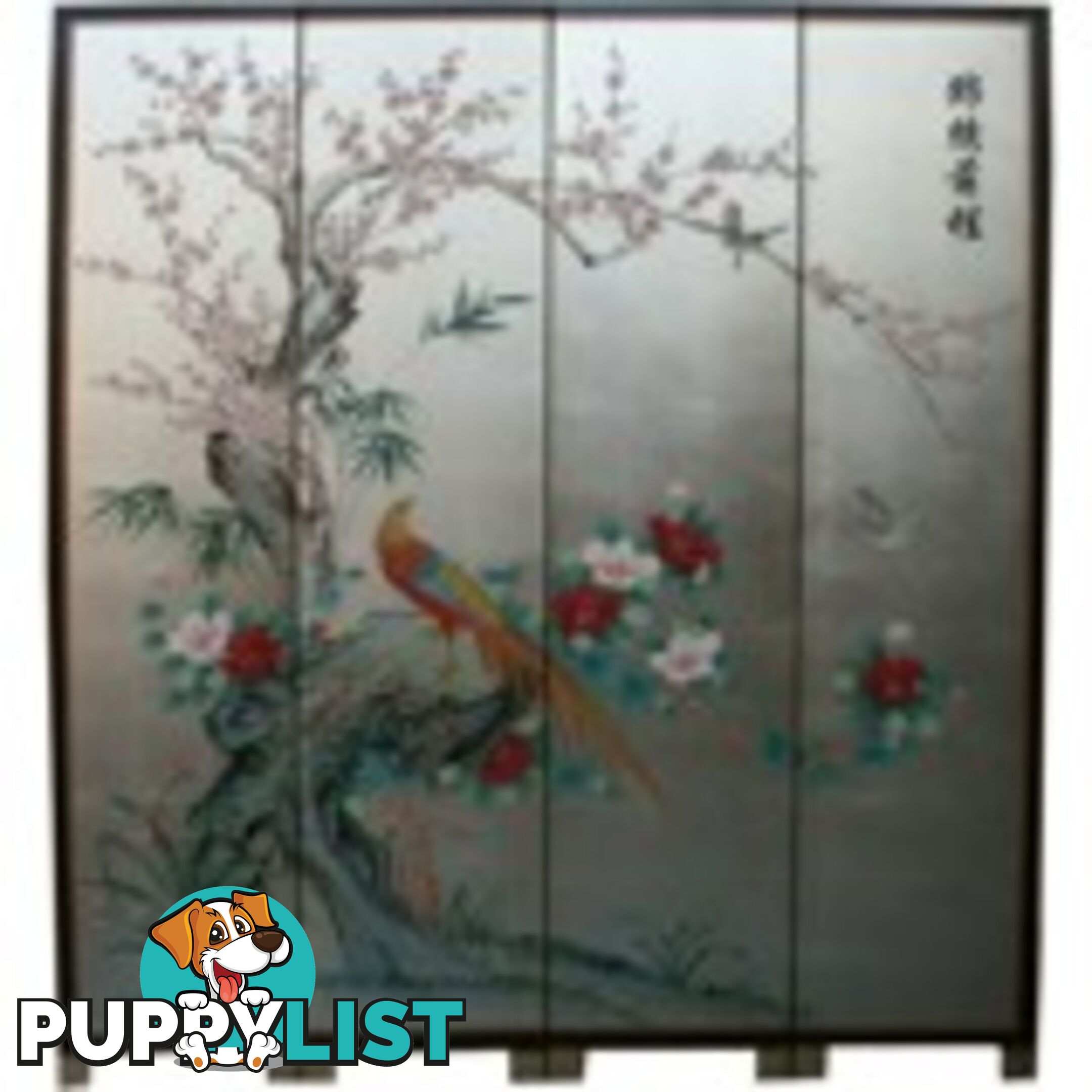 Chinese Prospect Room Divider Screen-Silver Leaf Background