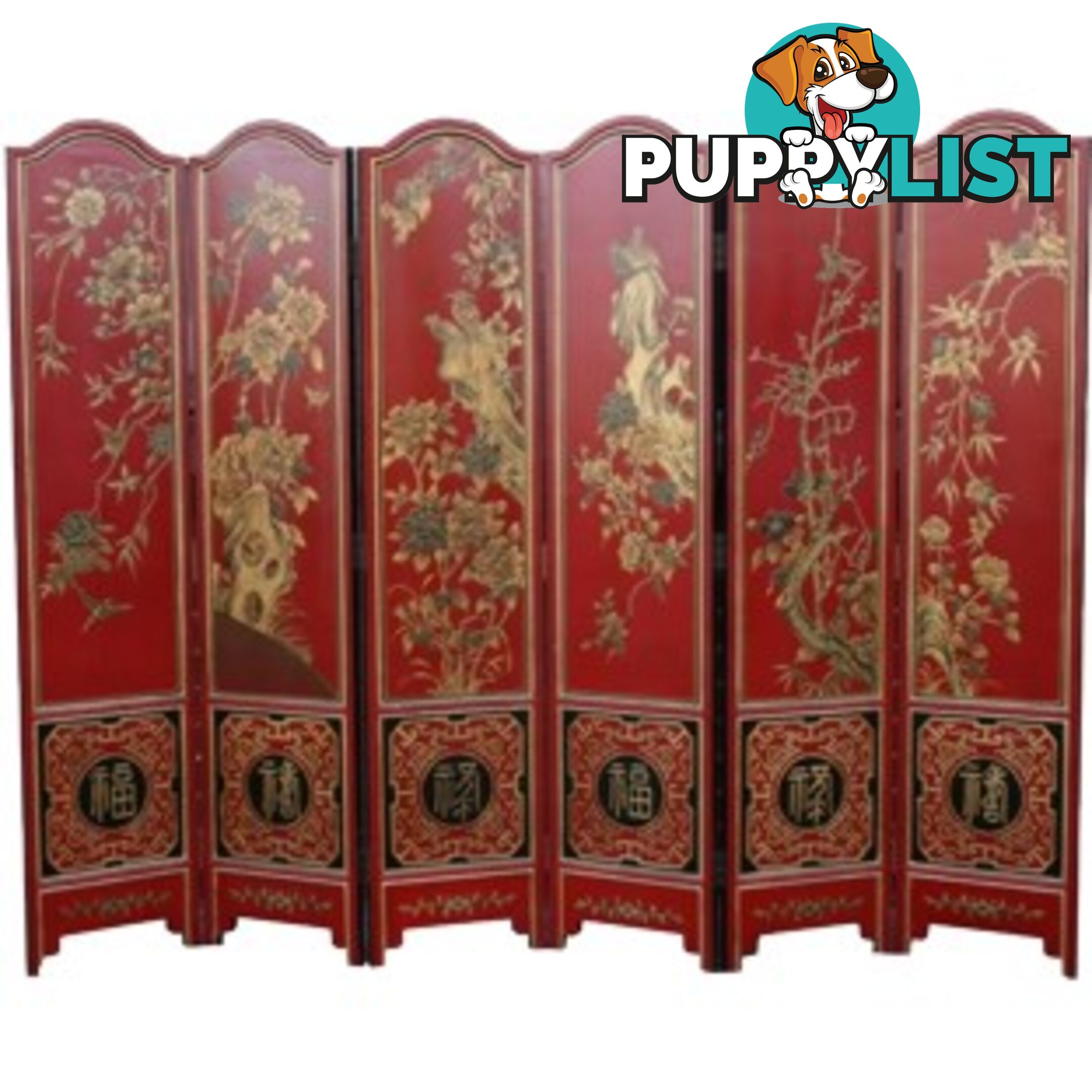 Chinese Red Floral Room Hand Made Room Divider
