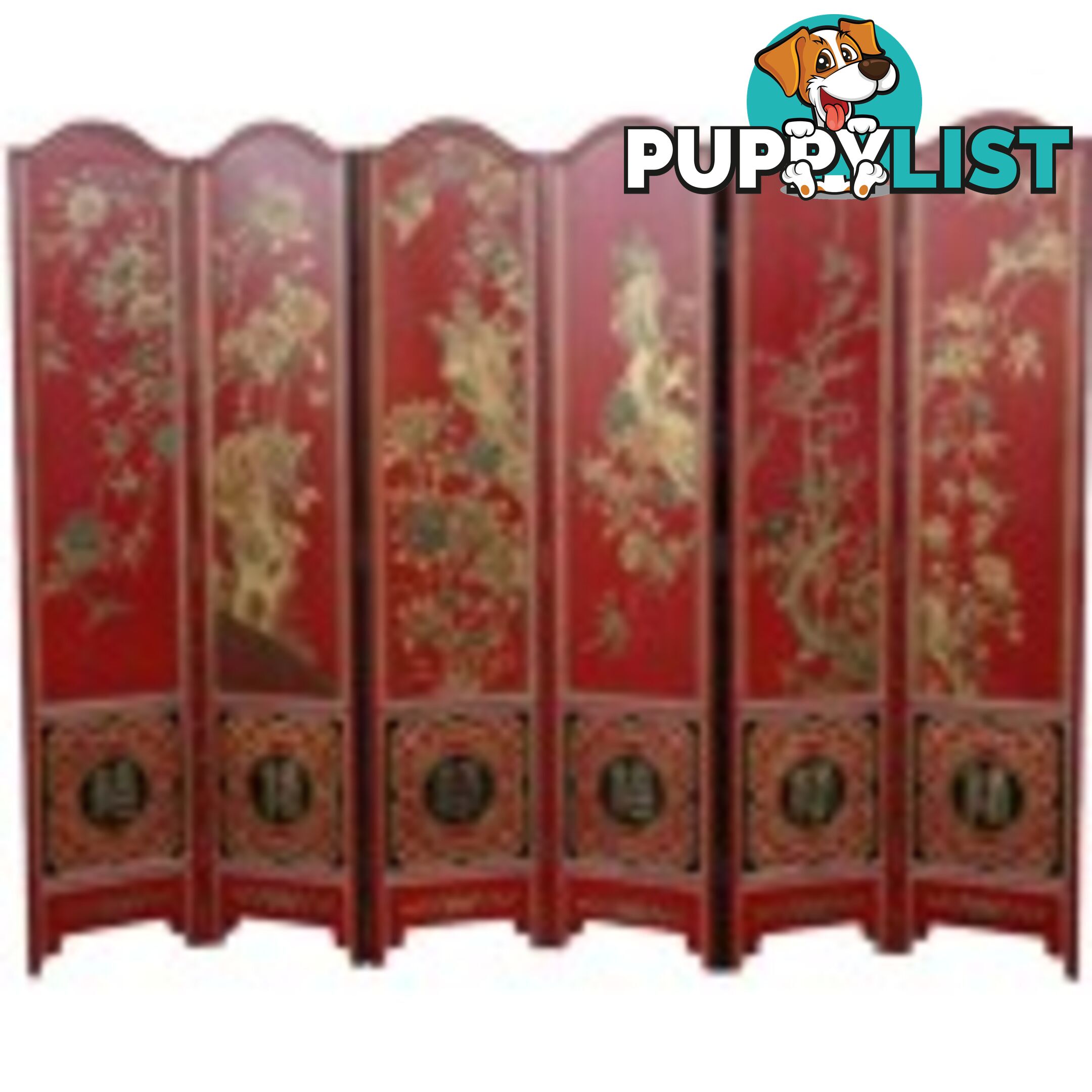 Chinese Red Floral Room Hand Made Room Divider