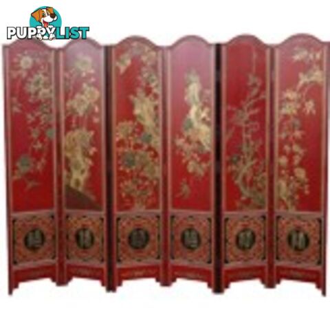 Chinese Red Floral Room Hand Made Room Divider