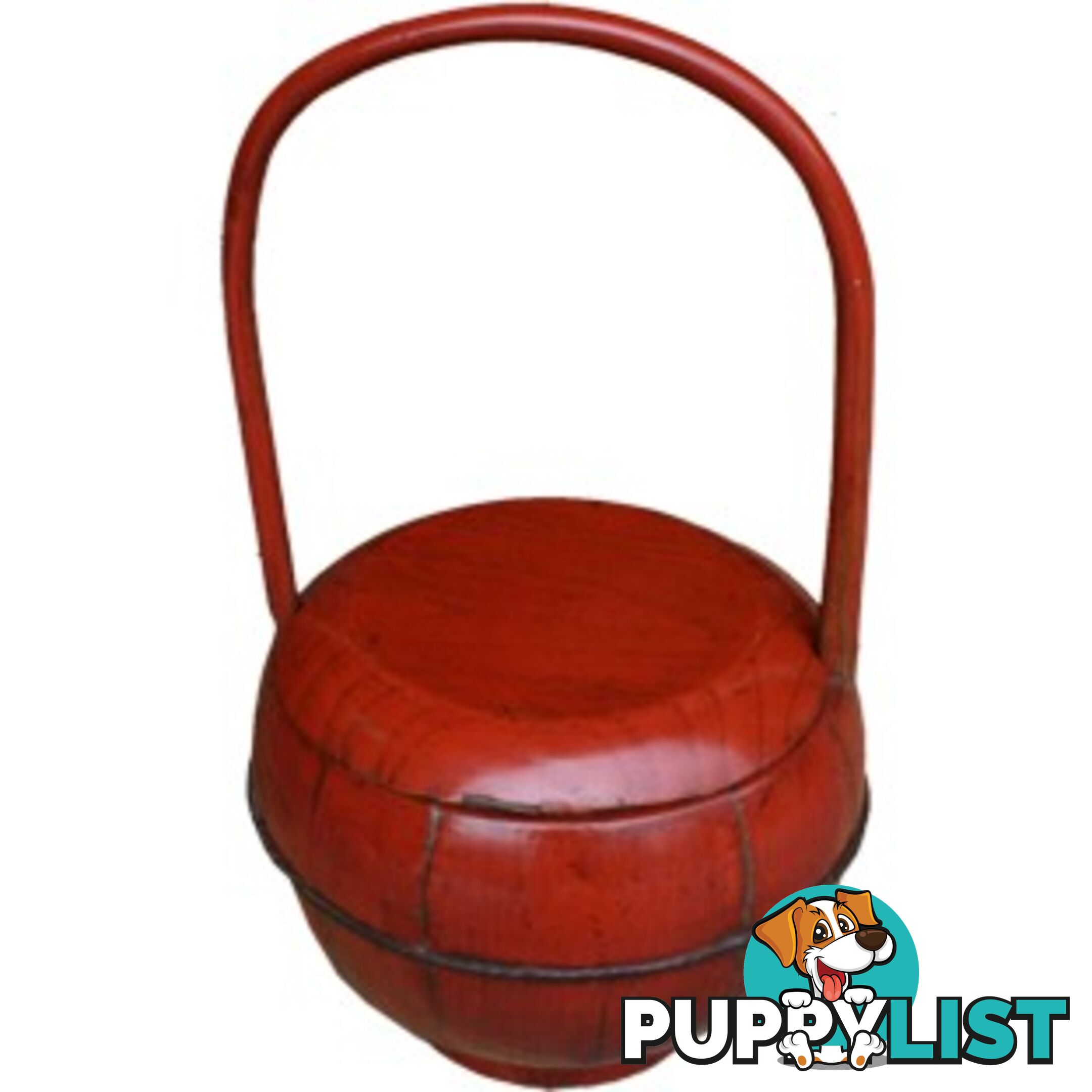 Red Antique Round Wood Decoration Box with Handle