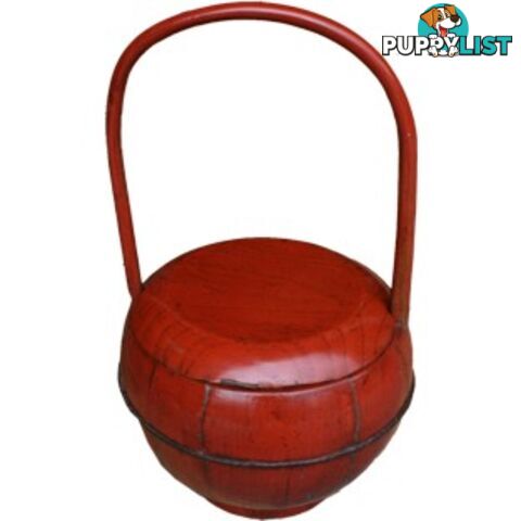 Red Antique Round Wood Decoration Box with Handle