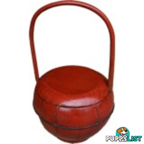 Red Antique Round Wood Decoration Box with Handle