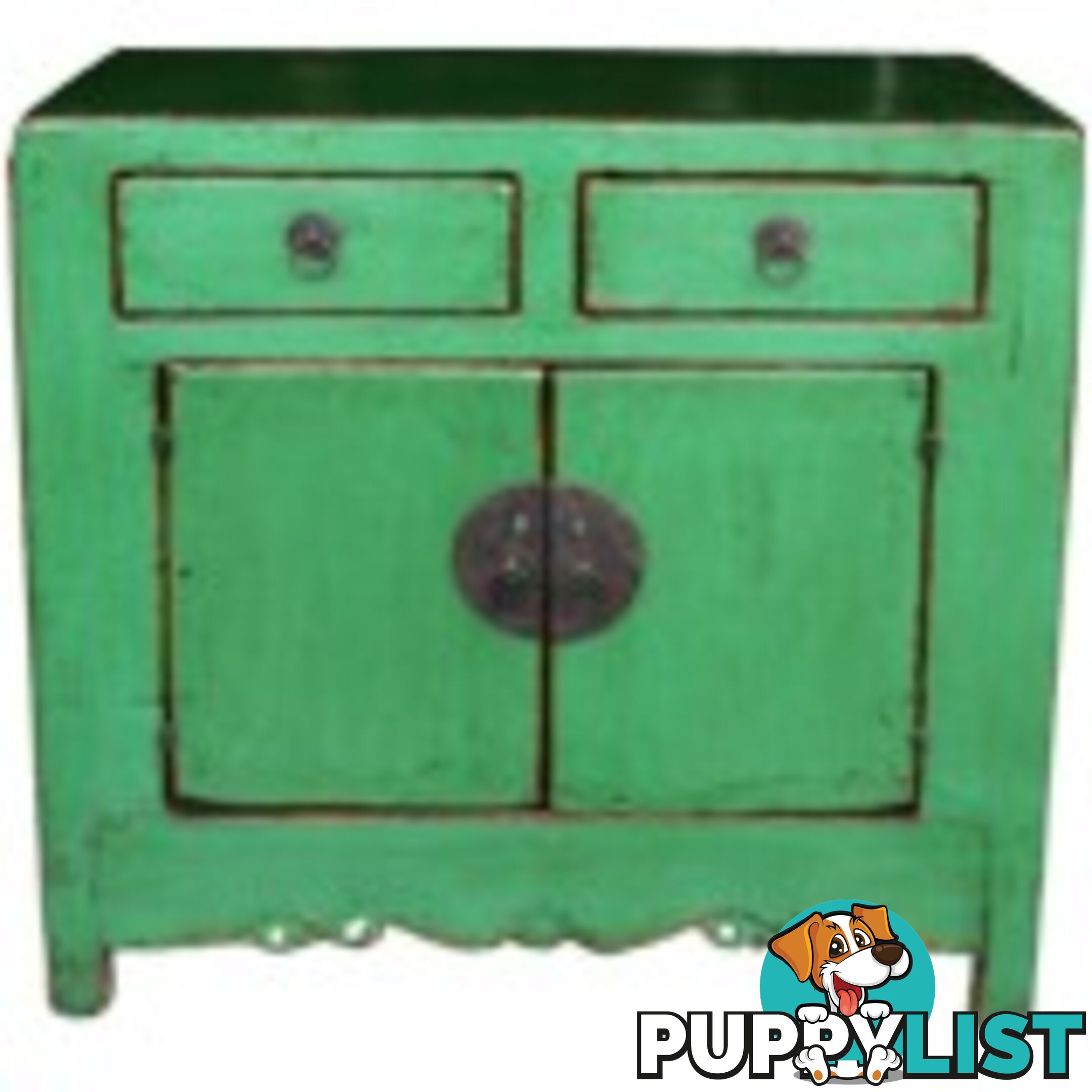 Chinese Green Bed End Cabinet