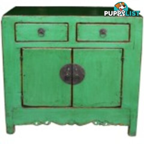 Chinese Green Bed End Cabinet