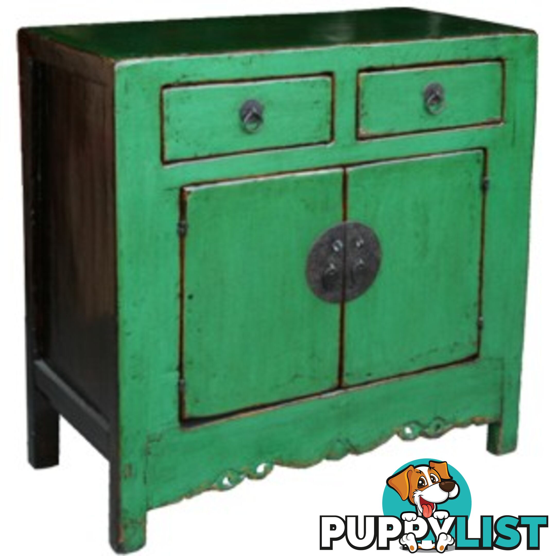Chinese Green Bed End Cabinet
