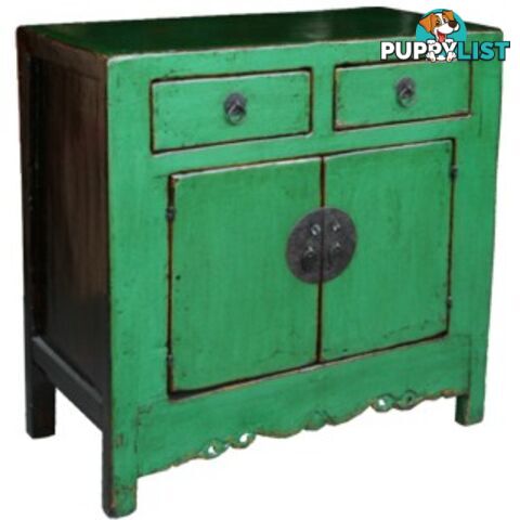 Chinese Green Bed End Cabinet