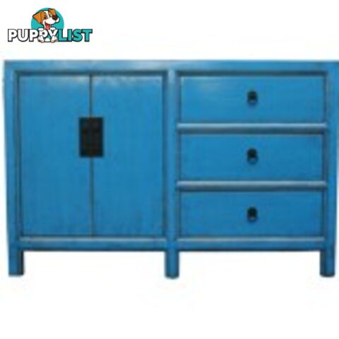 Blue Lacquered Wood Sideboard Buffet