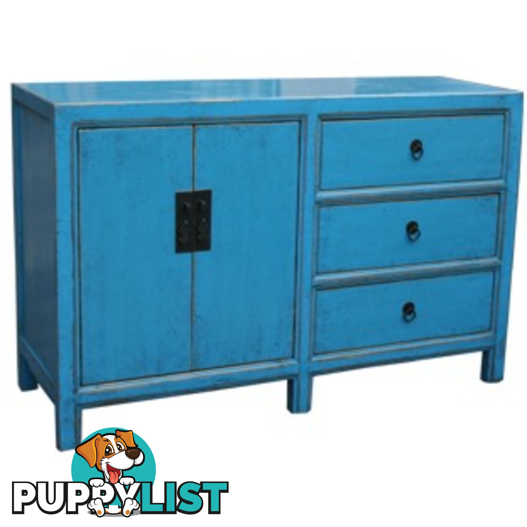 Blue Lacquered Wood Sideboard Buffet