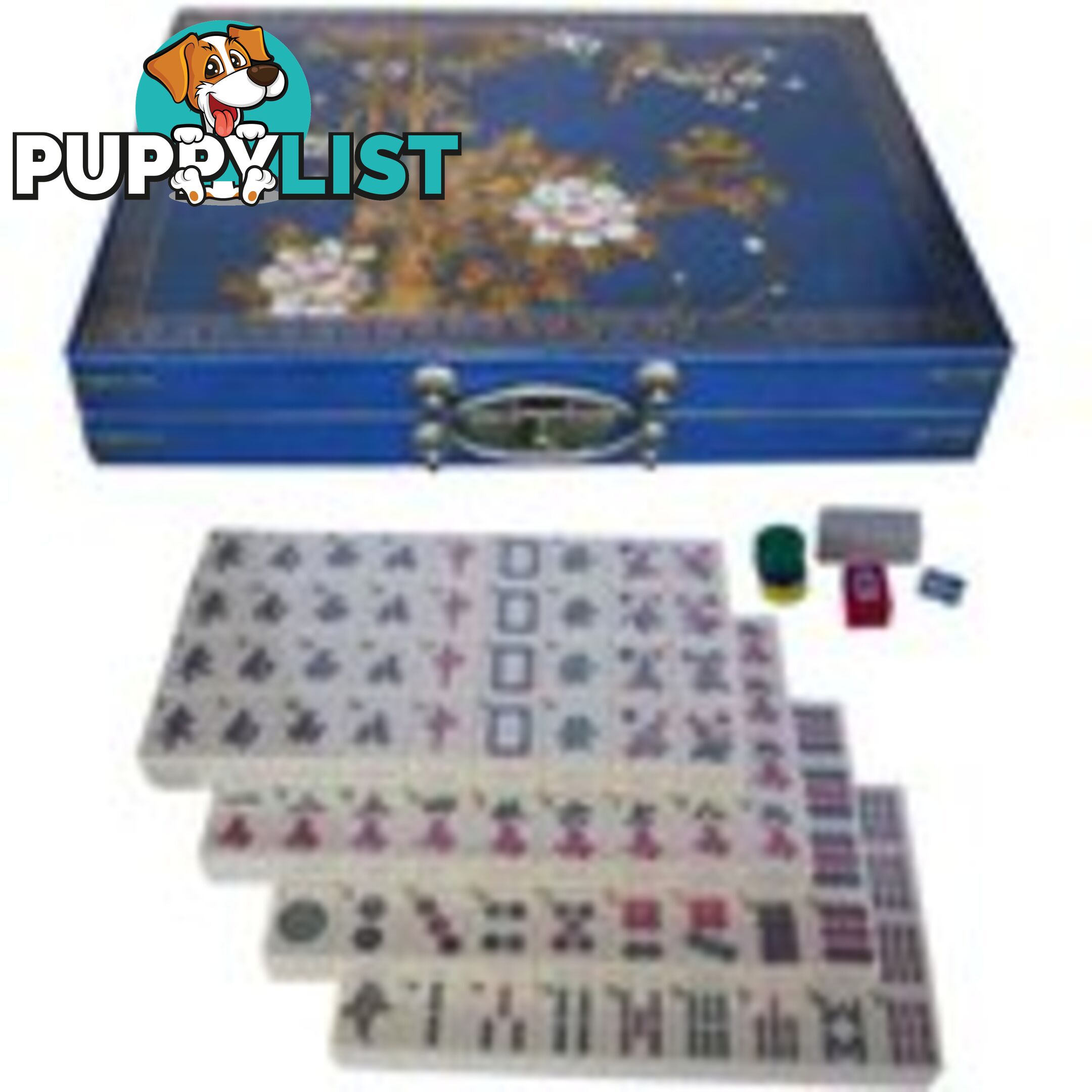 Large Mahjong Set in Blue Painted Case