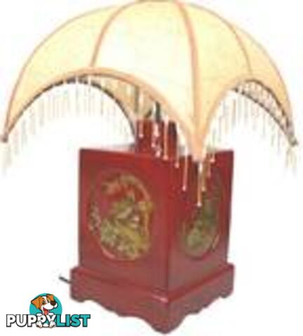 Red Oriental Square Base Lamp with Lampshade