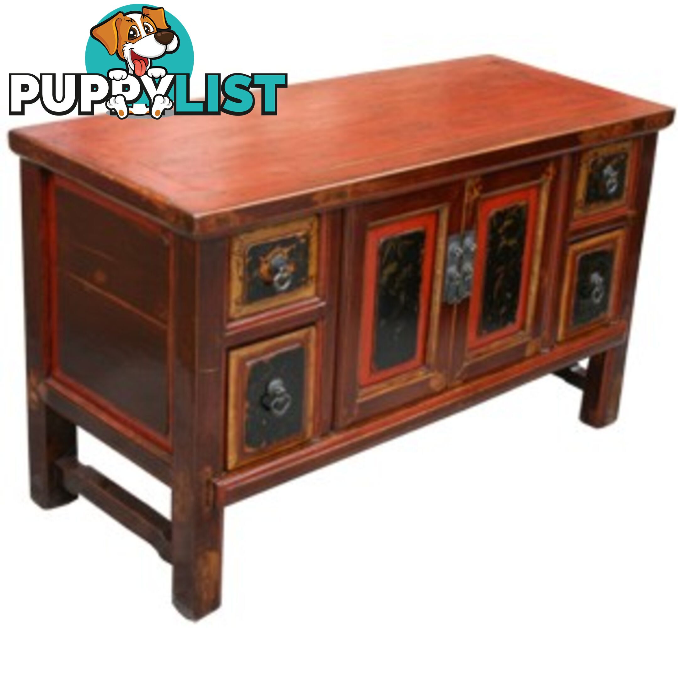 Original Red Wood Low Sideboard TV Buffet