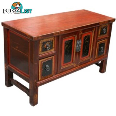 Original Red Wood Low Sideboard TV Buffet