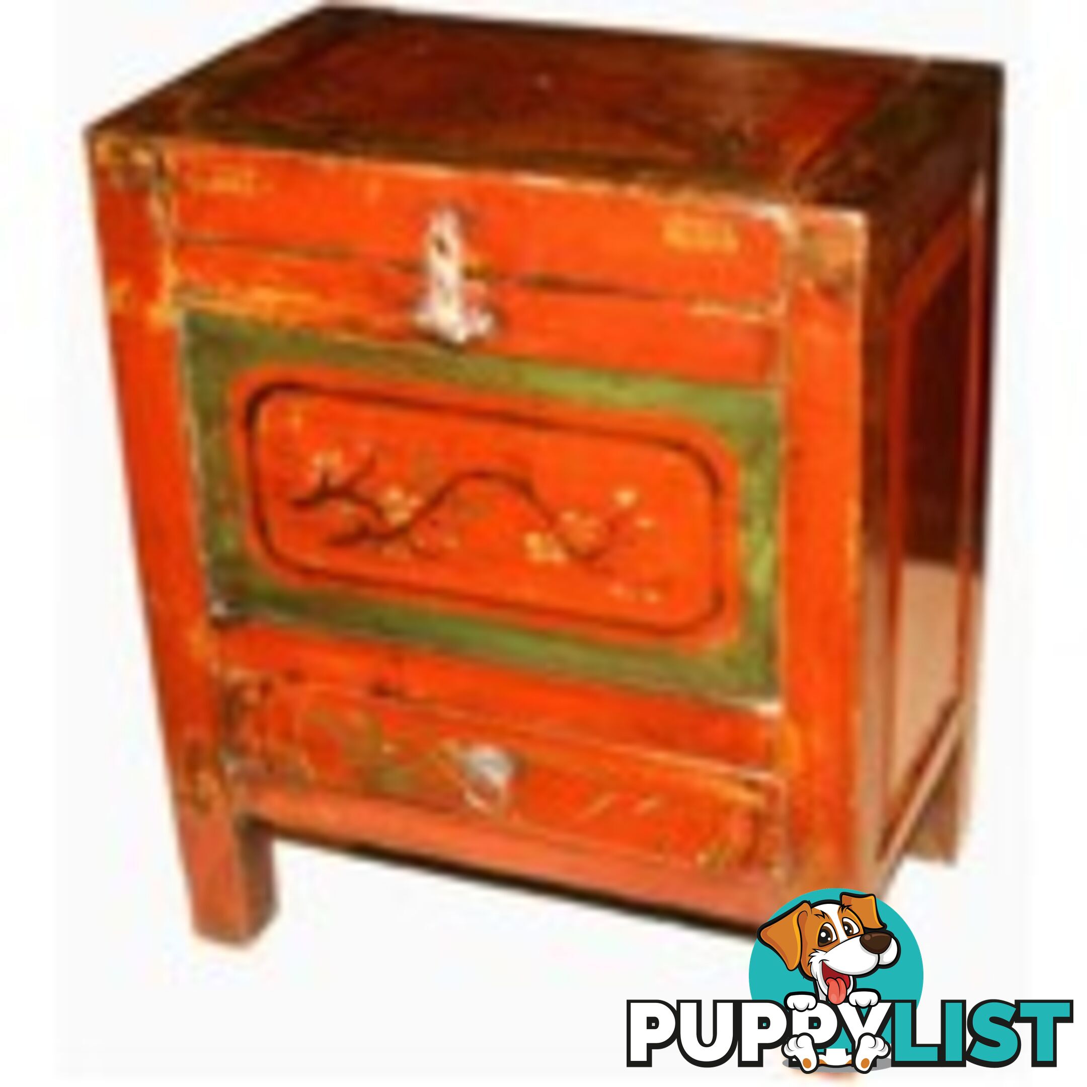 Red Chinese Antique Chest Cabinet Mongolian Style