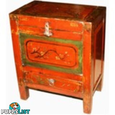 Red Chinese Antique Chest Cabinet Mongolian Style