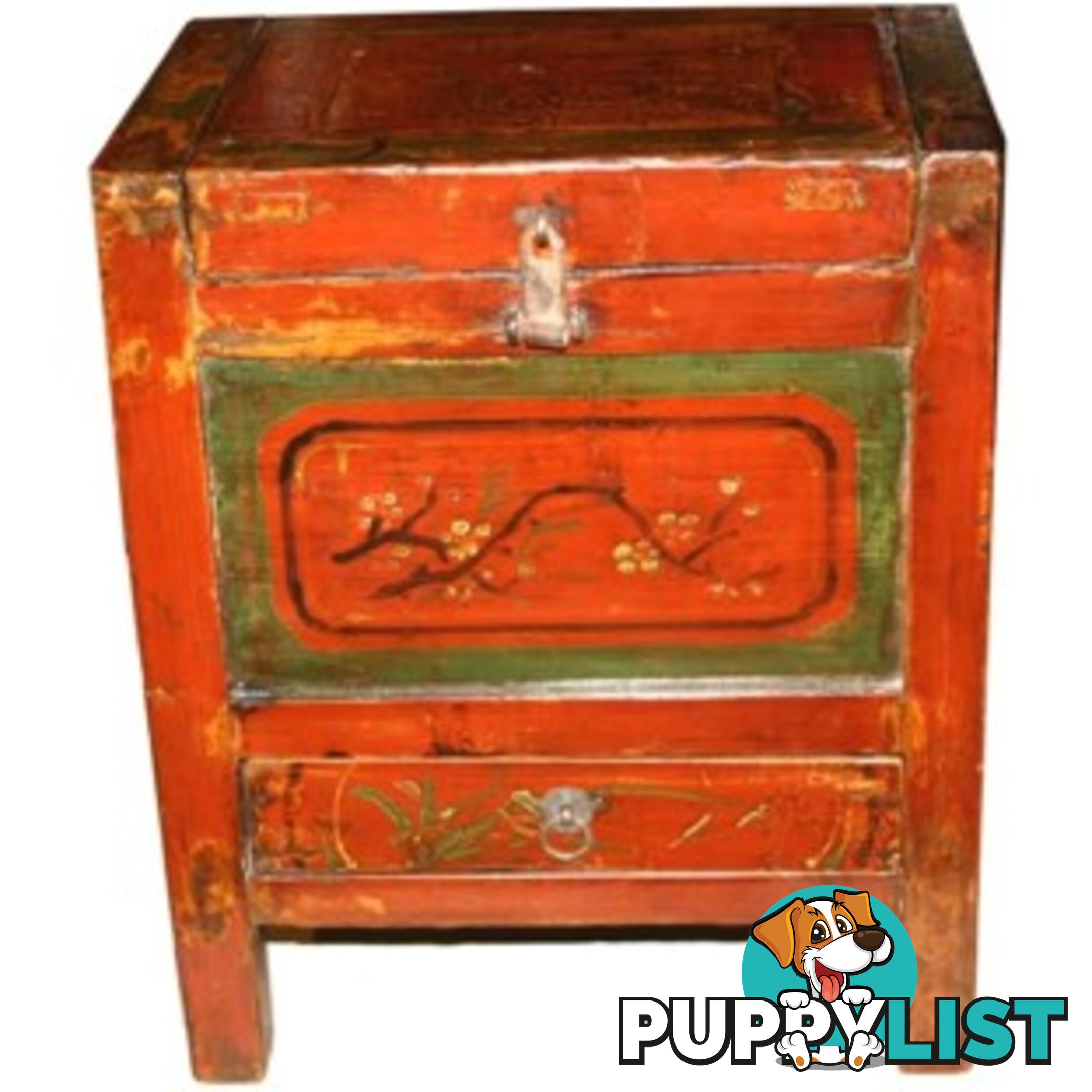 Red Chinese Antique Chest Cabinet Mongolian Style